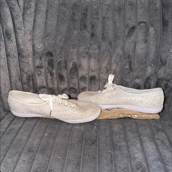 Kate Spade Keds White Pearl Sparkle Ribbon Lace Women's Casual Sneakers WO 8.5 - Picture 5 of 7